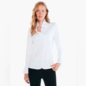 Nic and Zoe White Ruffled V-neck long-sleeved top